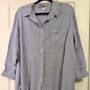 Jane and Delaney striped bi-level long sleeved button down shirt.